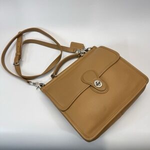Coach Willis Bag Camel Tan Leather Silver Hardware Flap Satchel Costa Rica 9927